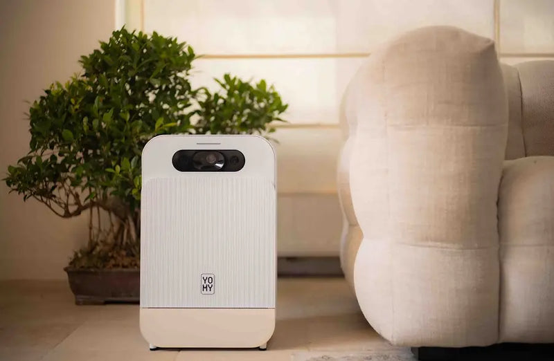 Robot Yomy posé dans un salon moderne